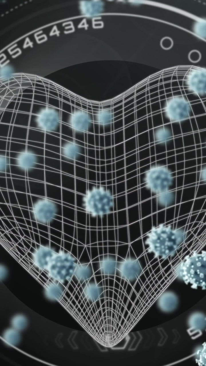 Animation af virusceller over medicinsk databehandling