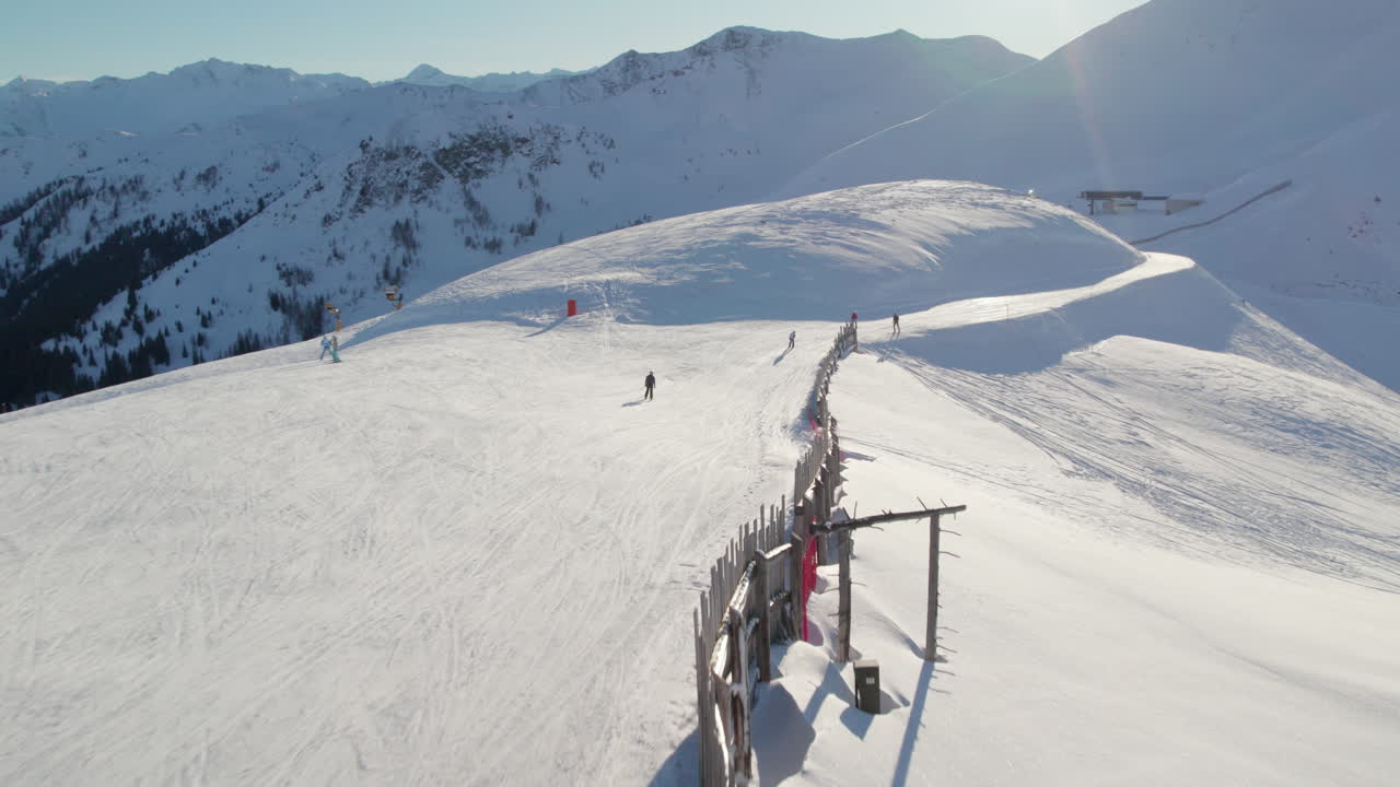 Skiers And Snowboarders, Ski Resort In Saalbach-Hinterglemm, Austria - Aerial Drone Shot