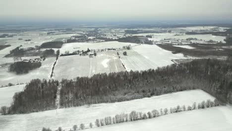 campos y bosques en un clima de invierno, vista de avión no tripulado