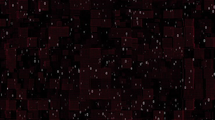 Digital Binary Code Streaming on Dark Red Background