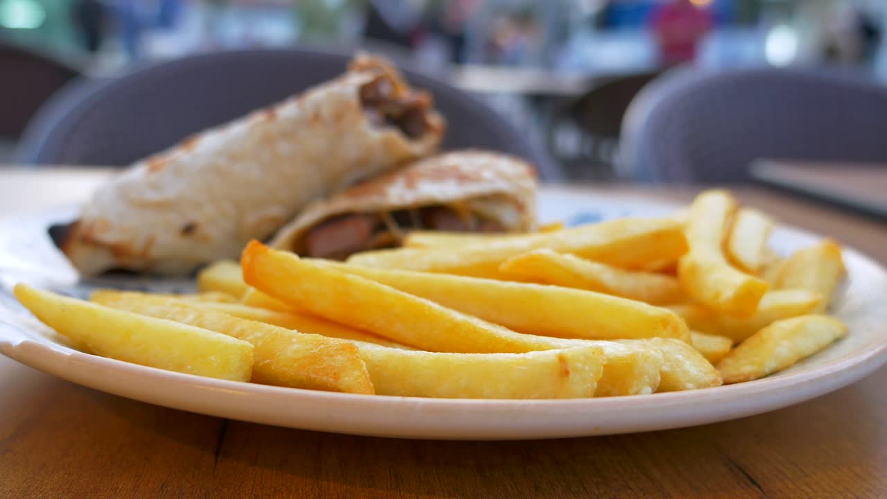 Plate of French Fries and Wrap