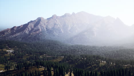 Mountains-covered-with-woods-in-the-early-morning-mist