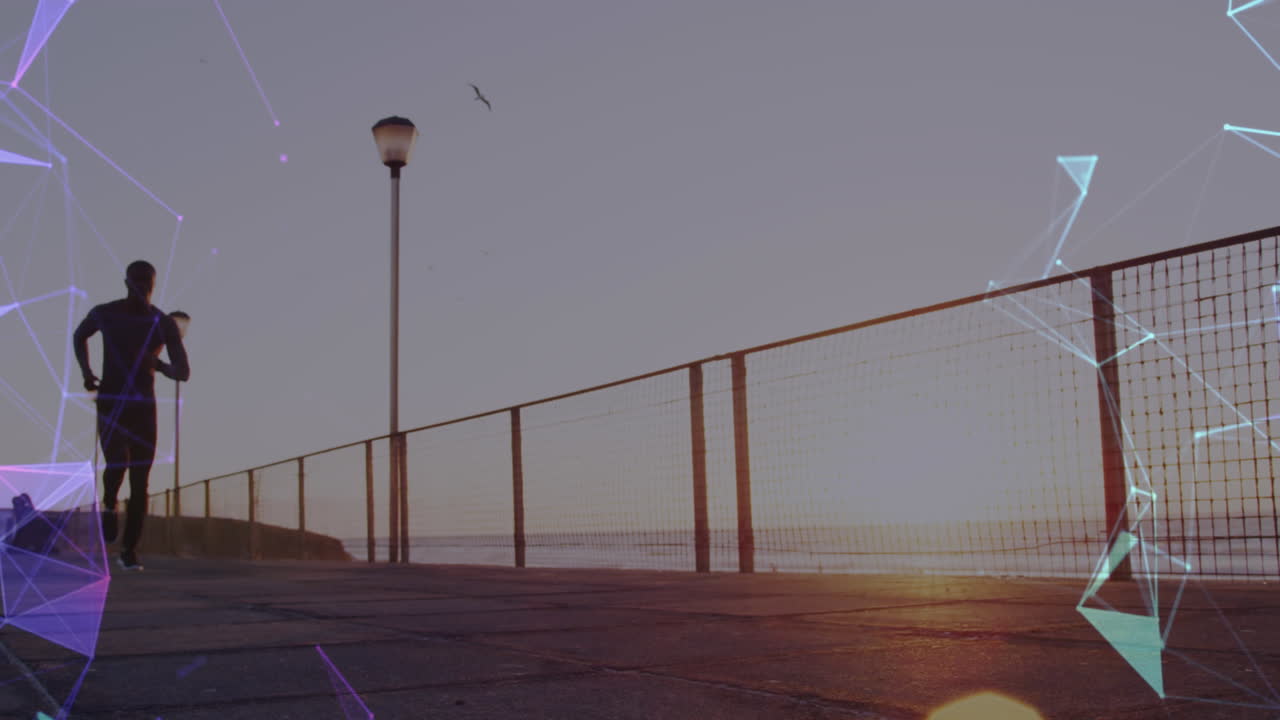 animación de una red de conexiones sobre un hombre afroamericano corriendo