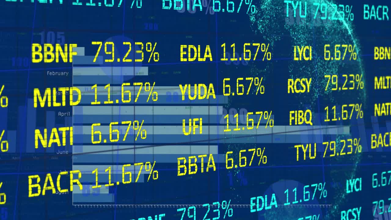 Animation of financial data processing over globe