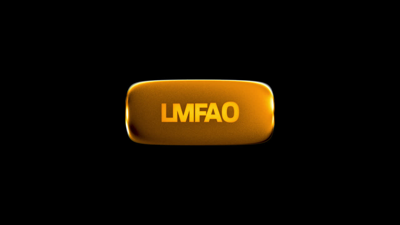 Golden LMFAO Button Glowing on Black Background