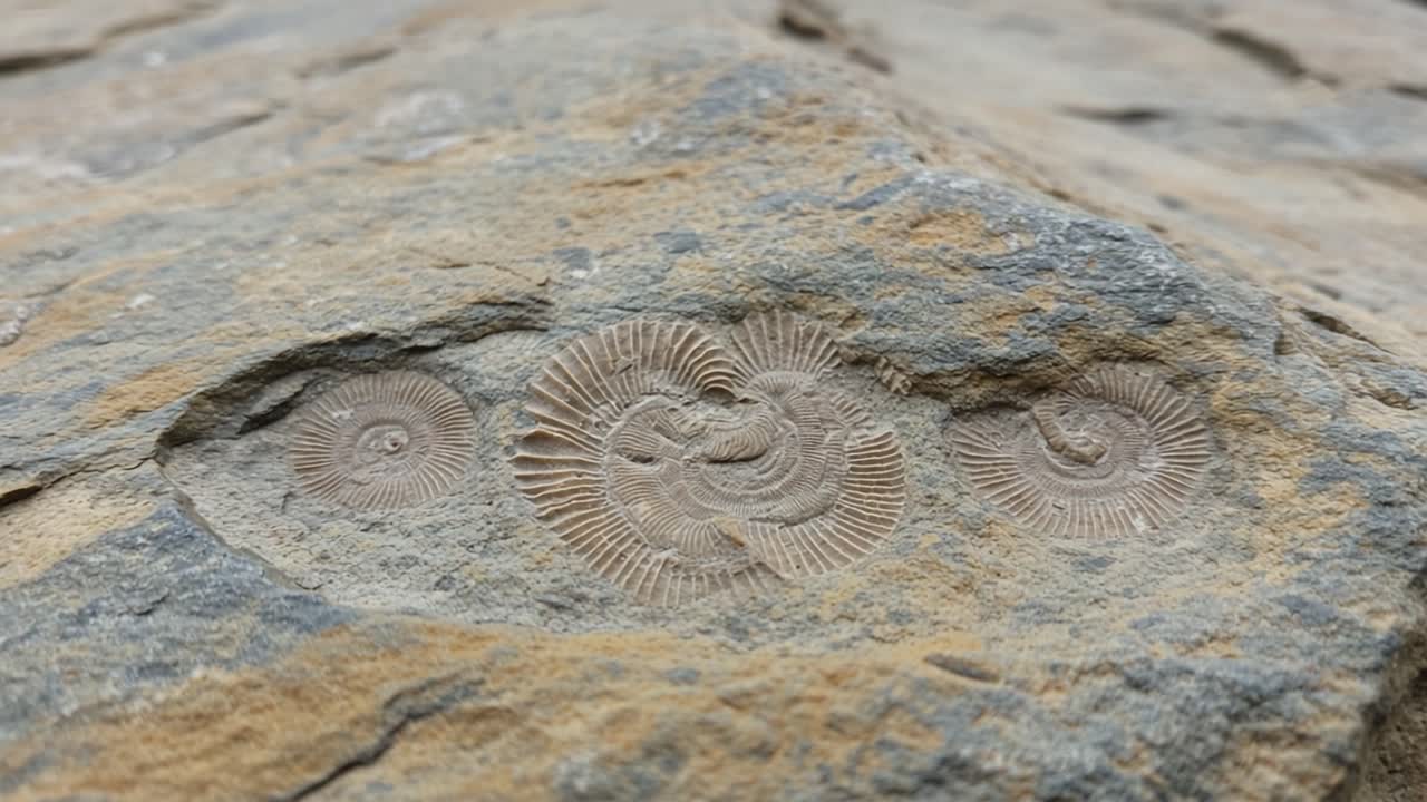 Exploring the Intricate Details of Fossilized Ammonites Embedded in Ancient Rock, Revealing Secrets of Earth's Natural History