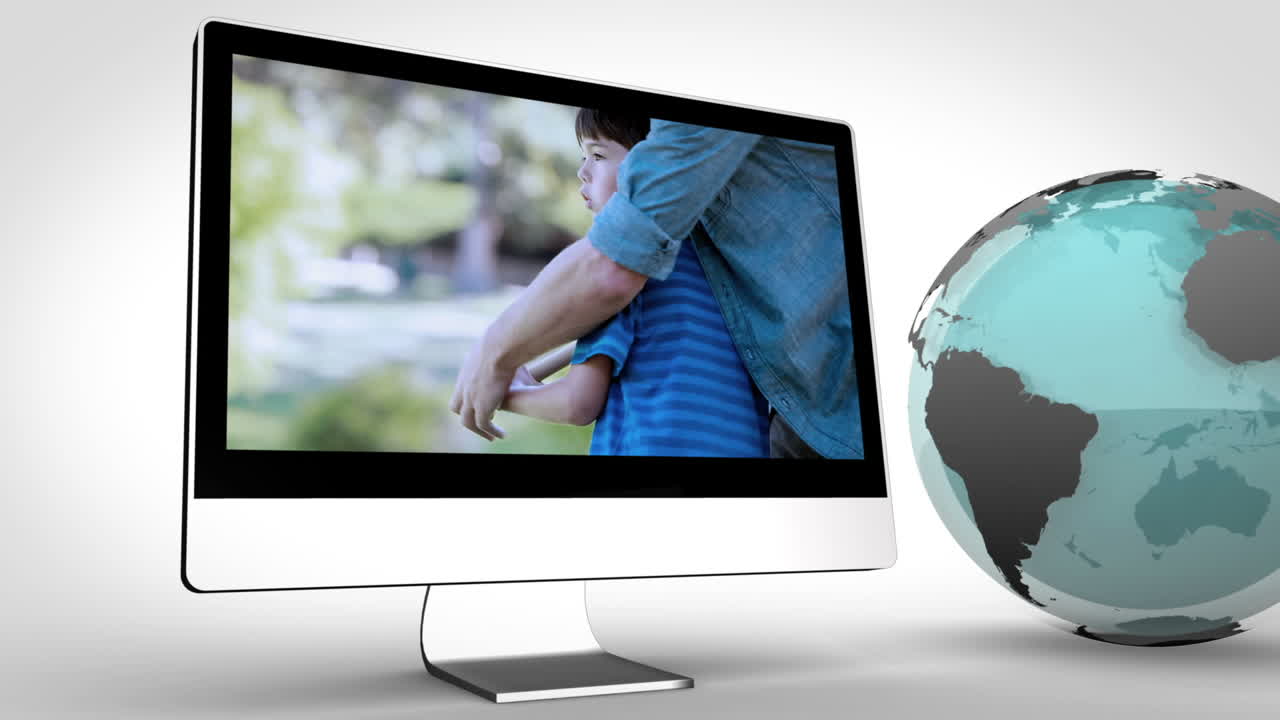 video de la familia en multimedia con una imagen de la tierra azul cortesía de nasa.org