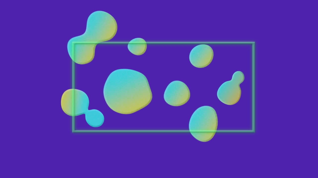 Animation of frame over green shapes on blue background