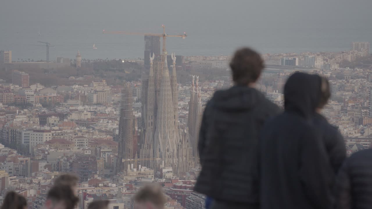 Sagrada Familia in Barcelona with People Viewing