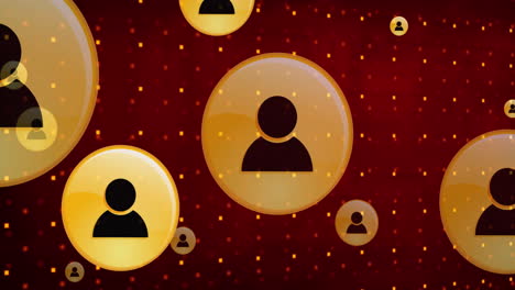animación de iconos de usuario sobre fondo rojo con puntos