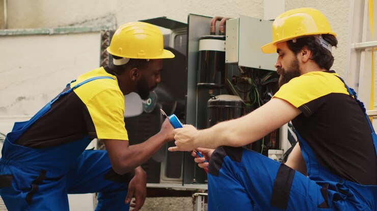 Experts servicing HVAC system
