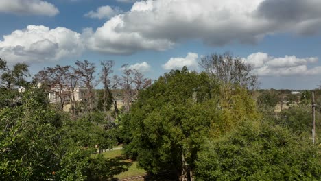 vista fpv del parque de la ciudad en un día soleado