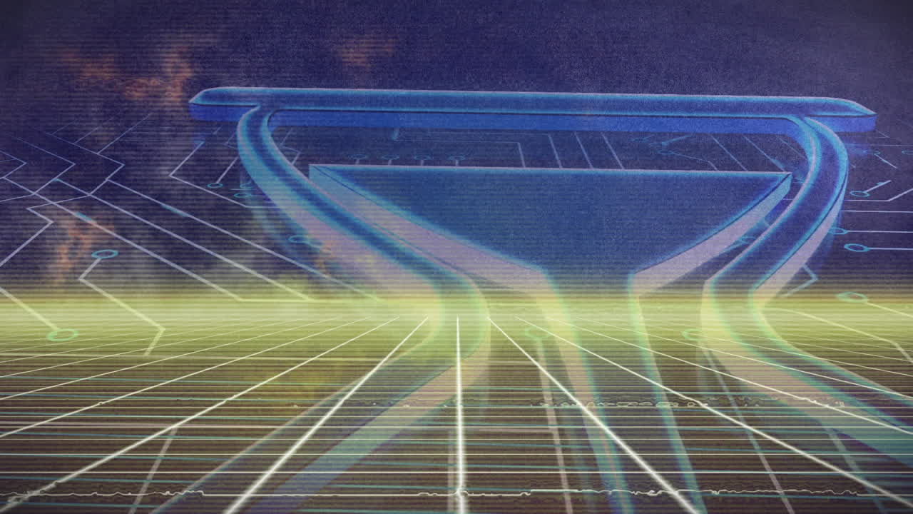 회로판에서 움직이는 데이터, 움직이는 그리드 위에서 모래시계의 애니메이션