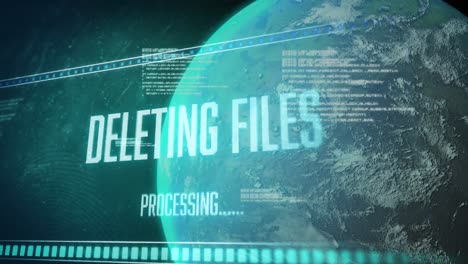 animation of deleting files, data and globe on green background