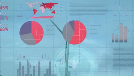 Animation-Der-Infografik-Schnittstelle-Und-Überwachung-Der-Sich-Drehenden-Windmühle-Vor-Klarem-Himmel