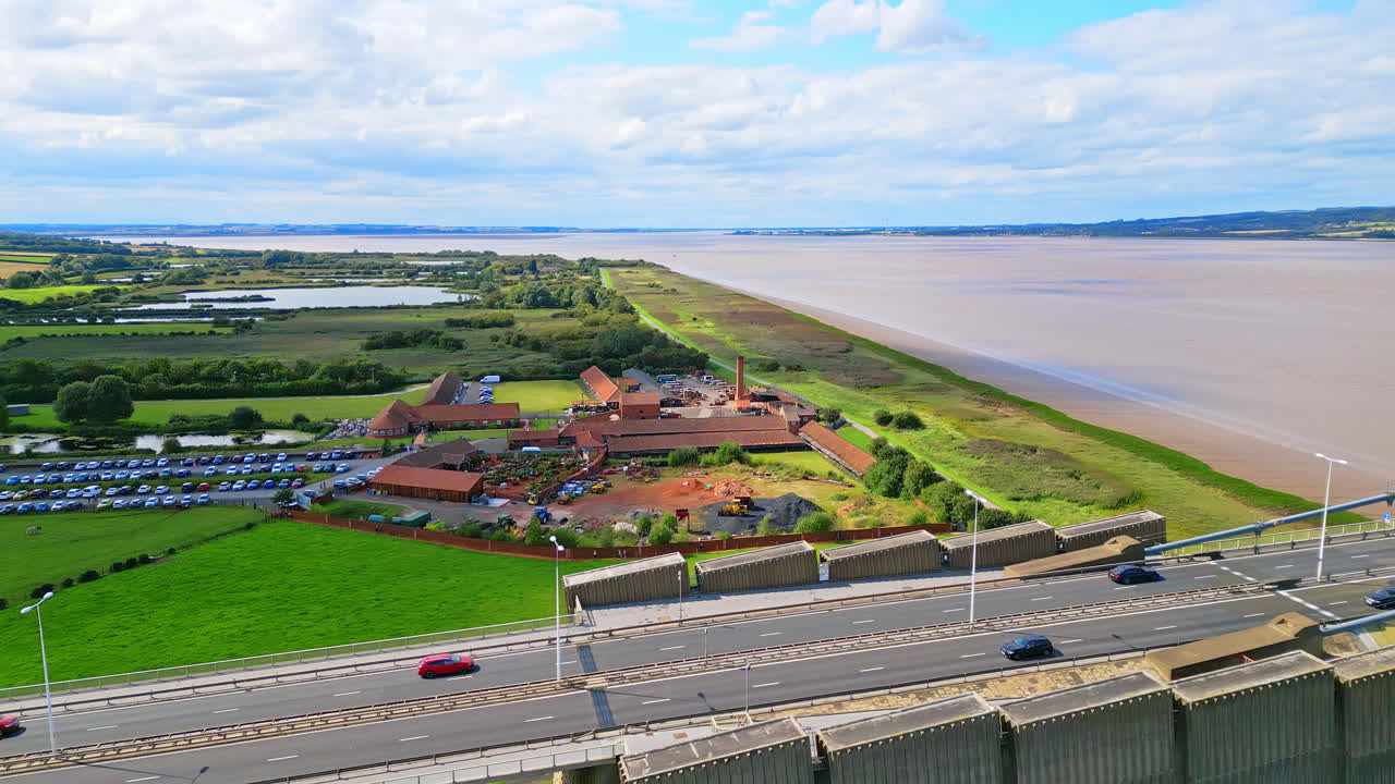 Humber Bridge aerial video: 12th largest single-span bridge globally, connecting Lincolnshire to Humberside across River Humber