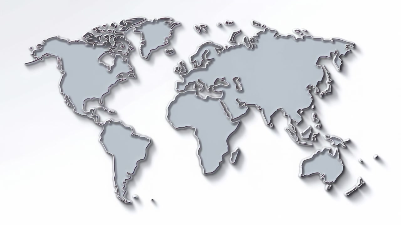 D Textured World Map On White Background Layered Metallic Continents With Soft Shadows Bevel Edges And High