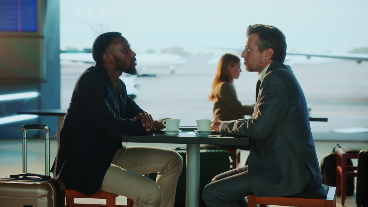 Businessmen in airport having a meeting