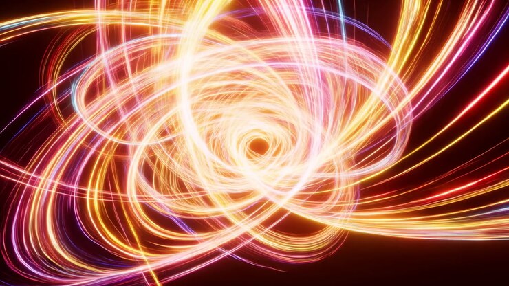 Vibrant Swirling Light Trails In Motion, Neon Ribbons Form Glowing Vortex Center, Looping Color Streaks
