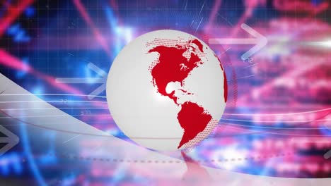animation of globe over arrows with numbers against abstract background