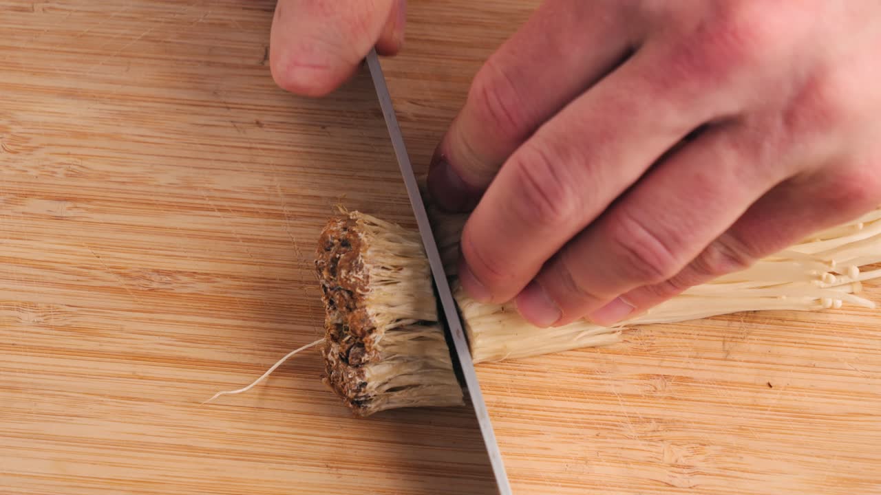 Chopping Enoki Mushrooms