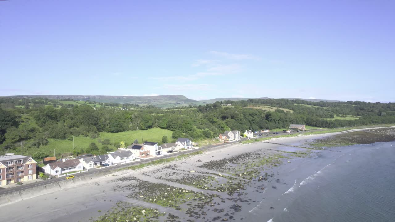 DJI Air 2S Northern Ireland, Antrim shoreline aerials, Drains Bay Beach, Larne harbor landscape, Irish Sea horizon, United Kingdom travel. 2025