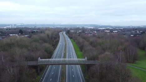 a557 rainhill runcorn widnes expressway aerial view down british highway slow forwards shot