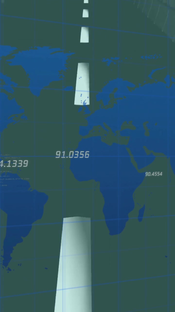 Animación de procesamiento de datos y mapa mundial sobre carretera digital