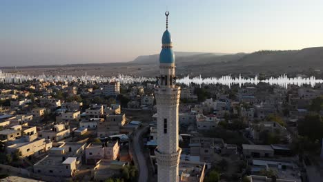 aerial view of a mosque in a desert town