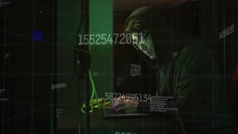 Animation-of-data-processing-over-asian-male-hacker-in-server-room