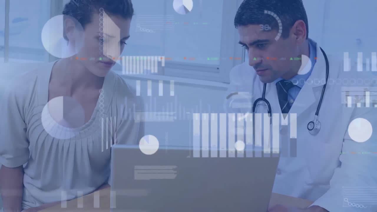 animación del procesamiento de datos sobre diversos médicos y pacientes