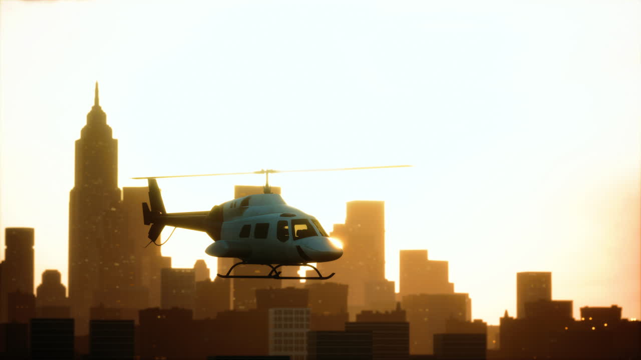 도시 풍경 배경에 실루 ⁇  헬리 ⁇ 터