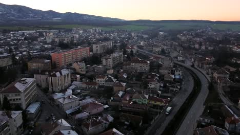 Aerial-shot-of-Veliki-Preslav,-Bulgaria-at-sunset