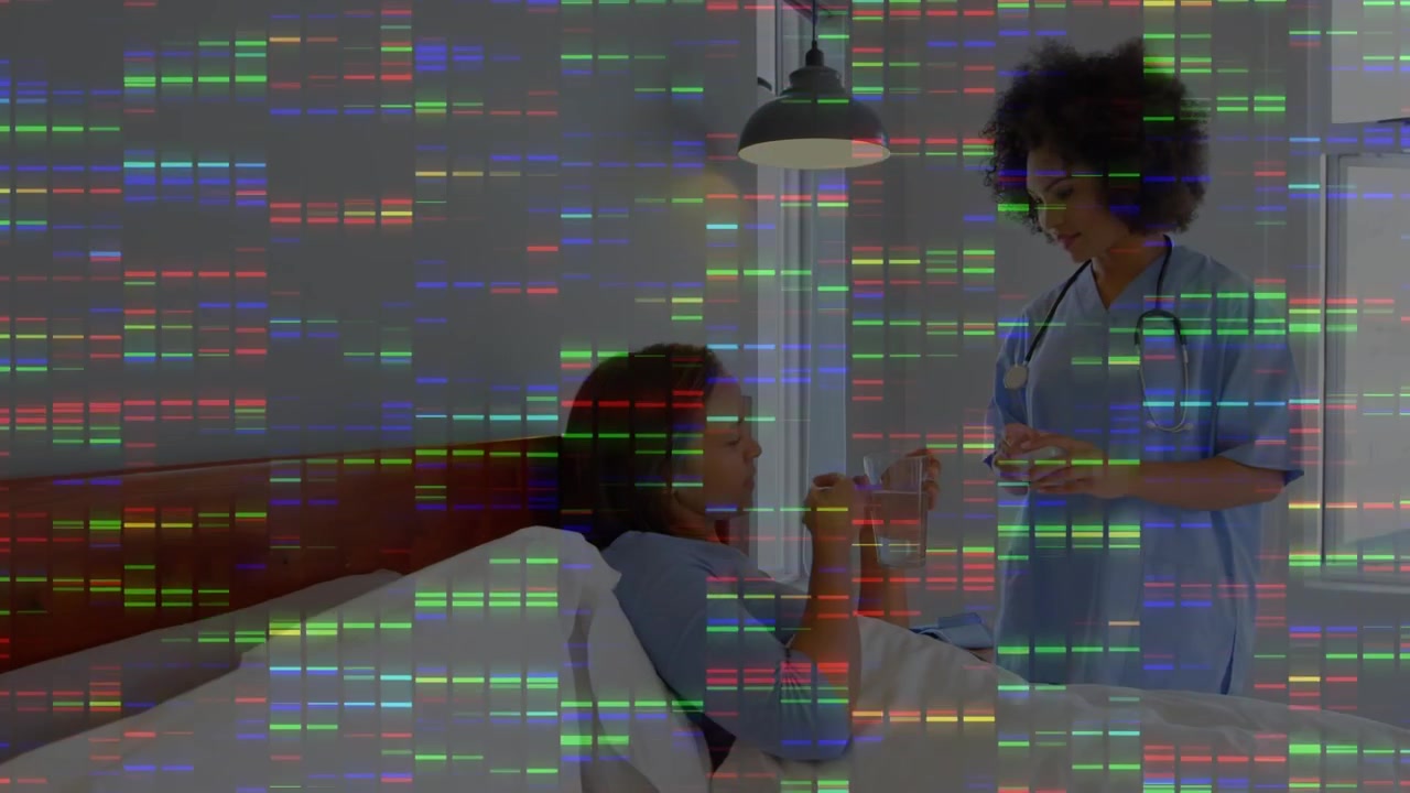 Animation of diverse graphs over servers blue with financial data and vaccine