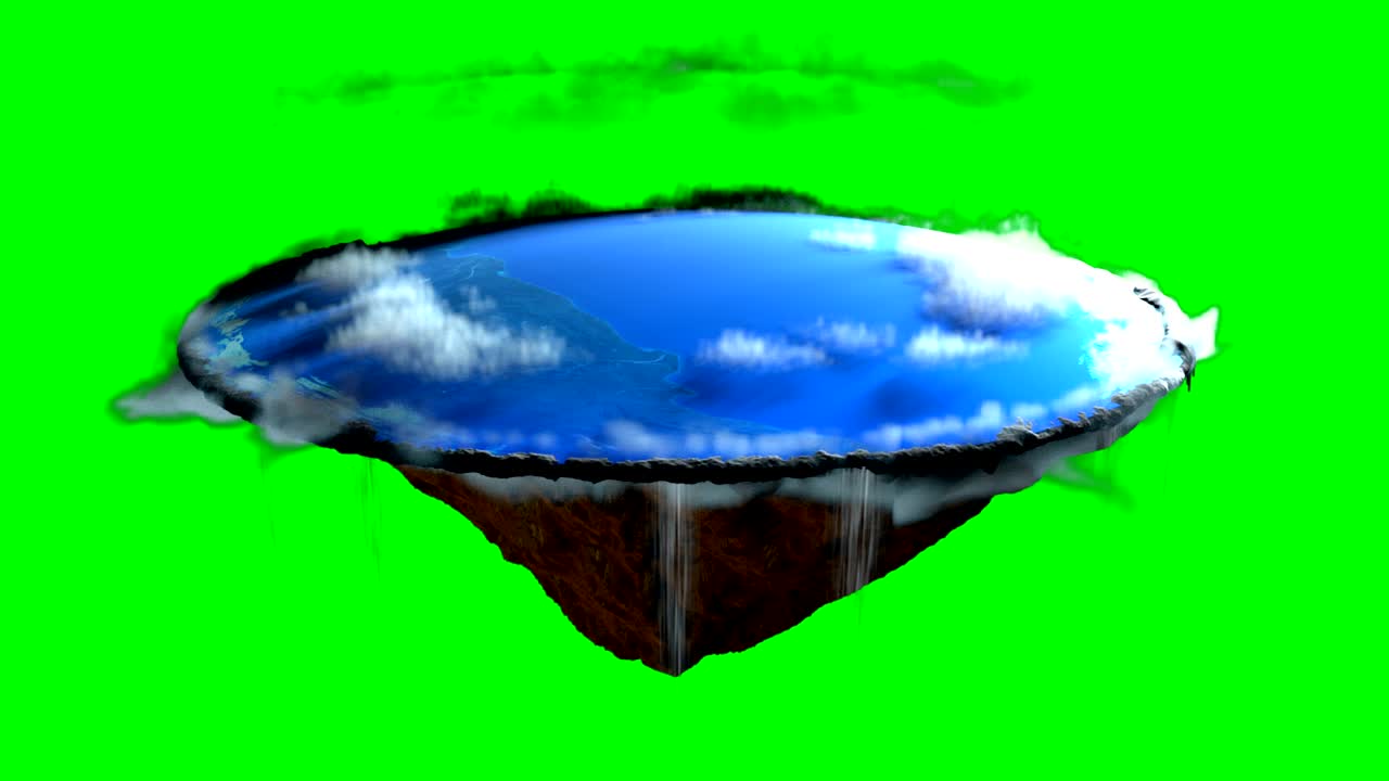 Flat earth with nature landscape, ancient belief in plane globe in form of disk, 3d rendering