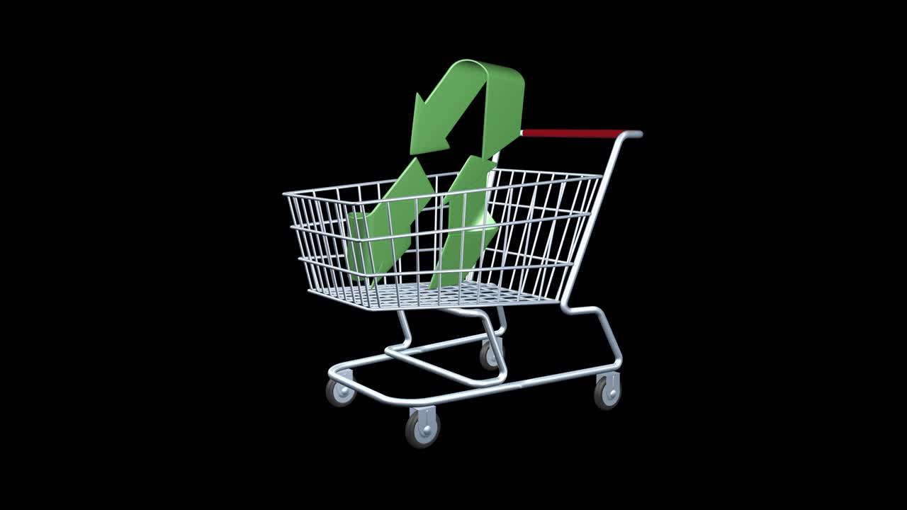 생태학 또는 재활용을 구입하거나 판매하는 개념: 자연의 정화의 상징은 식료품 쇼핑 카트에 있습니다.