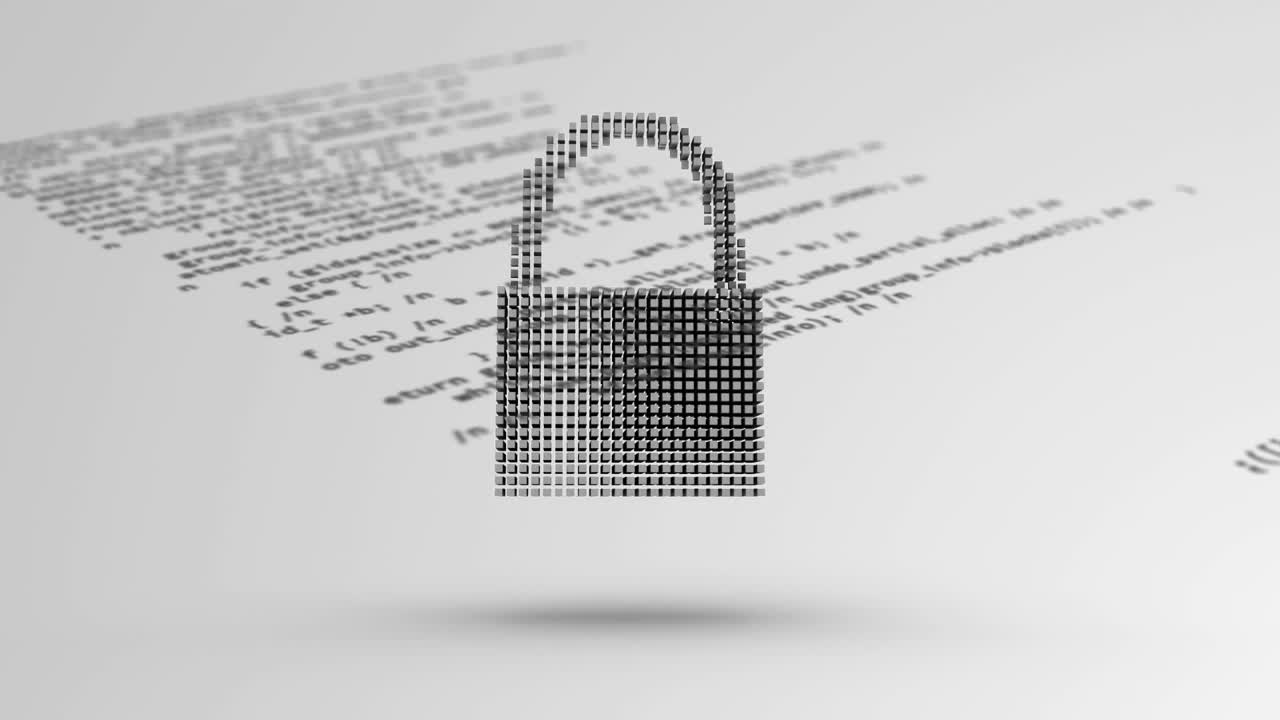 animación del procesamiento de datos y el candado digital de seguridad en línea