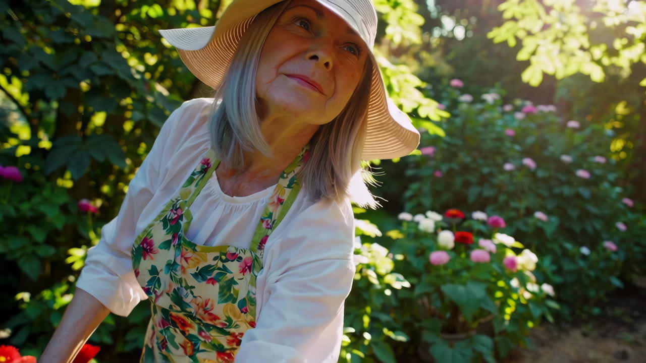 mujer anciana jardinería