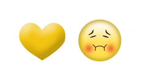 animation of broken heart and sick emoji icons over white background