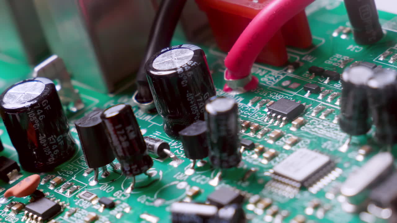 Close-up of a panel circuit board and zooming out of it revealing the rest of the parts