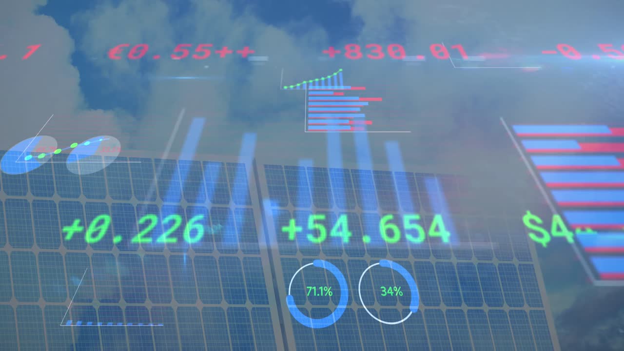 태양 전지 패널을 통해 금융 데이터 처리의 애니메이션