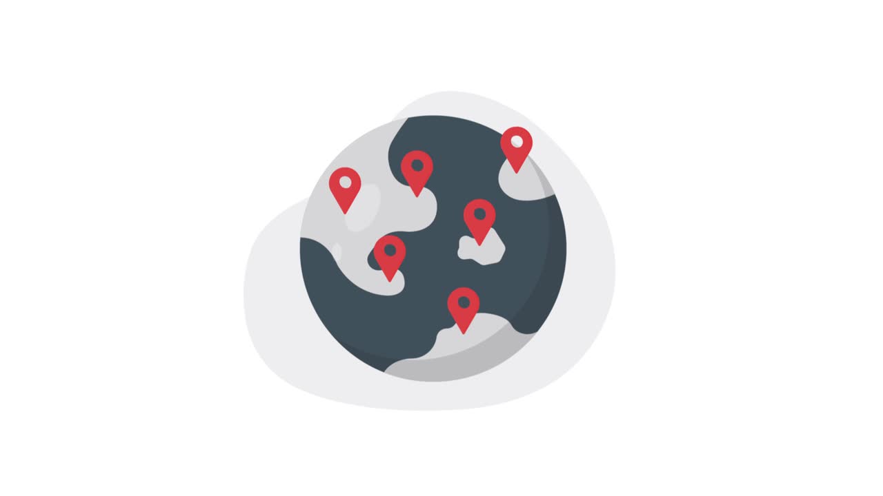 Animated Globe with Red Location Pins Spreading Across Continents