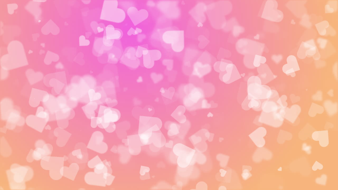 Slowly flying white figures of hearts on a soft pink background with bright bokeh. Emotional romantic holiday looping animation for text. Saint Valentine's Day.