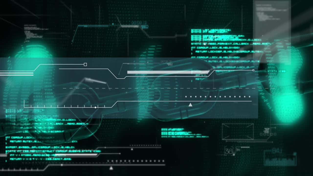 Animation of illuminated abstract pattern over blockchain against computer language in background