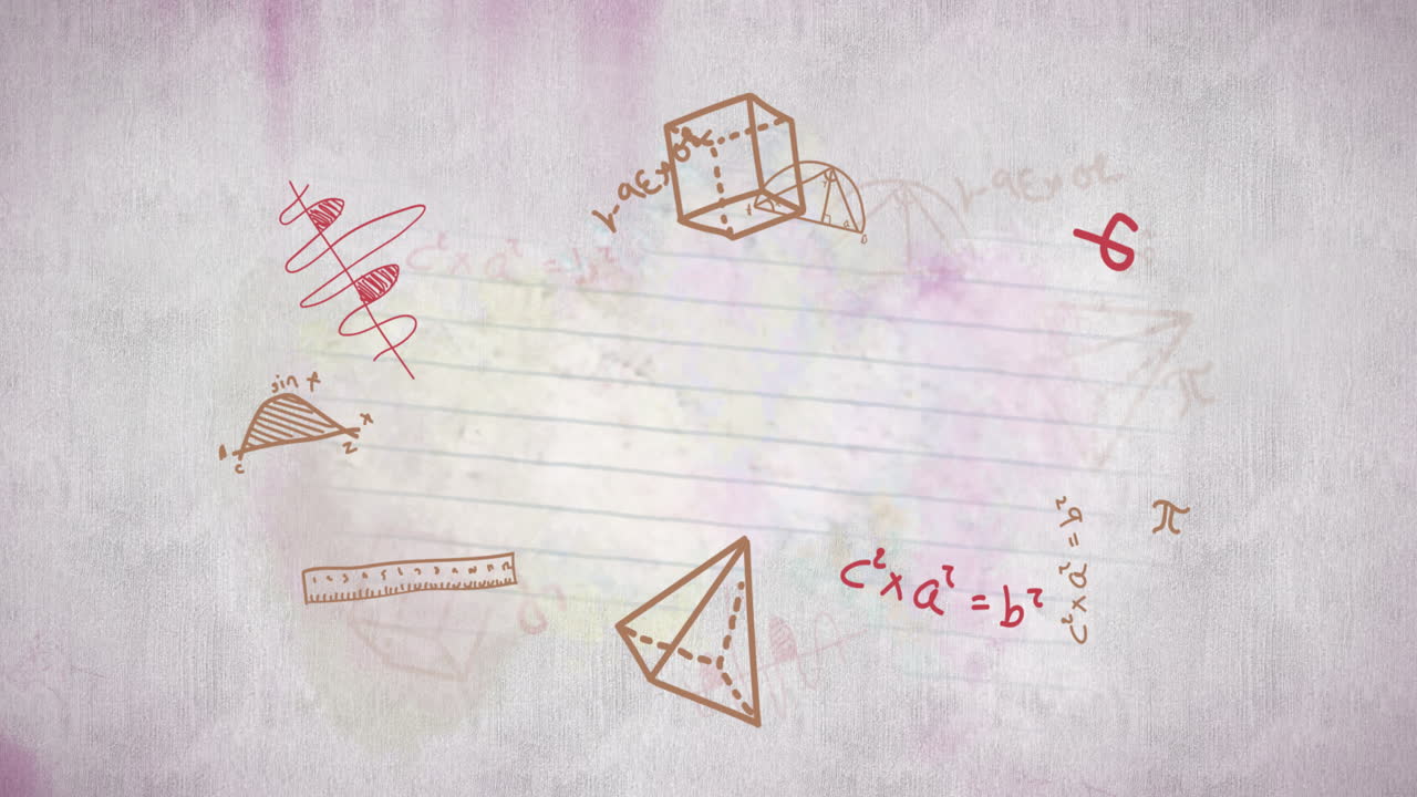 ecuaciones matemáticas y formas geométricas que se mueven contra un fondo gris