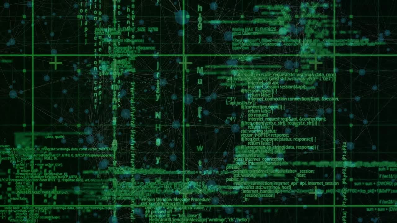 animación de la red de conexiones y procesamiento de datos diversos en el espacio digital