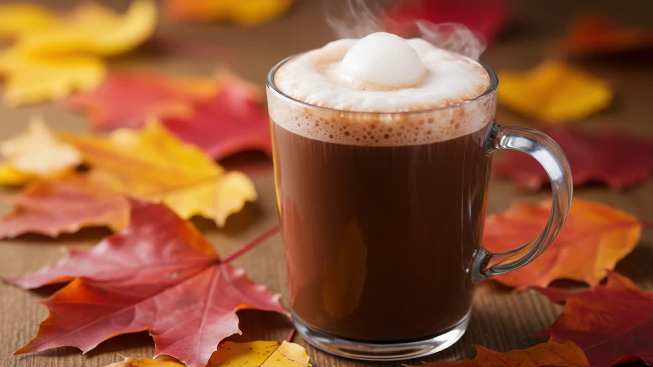 Hot Chocolate with Autumn Leaves