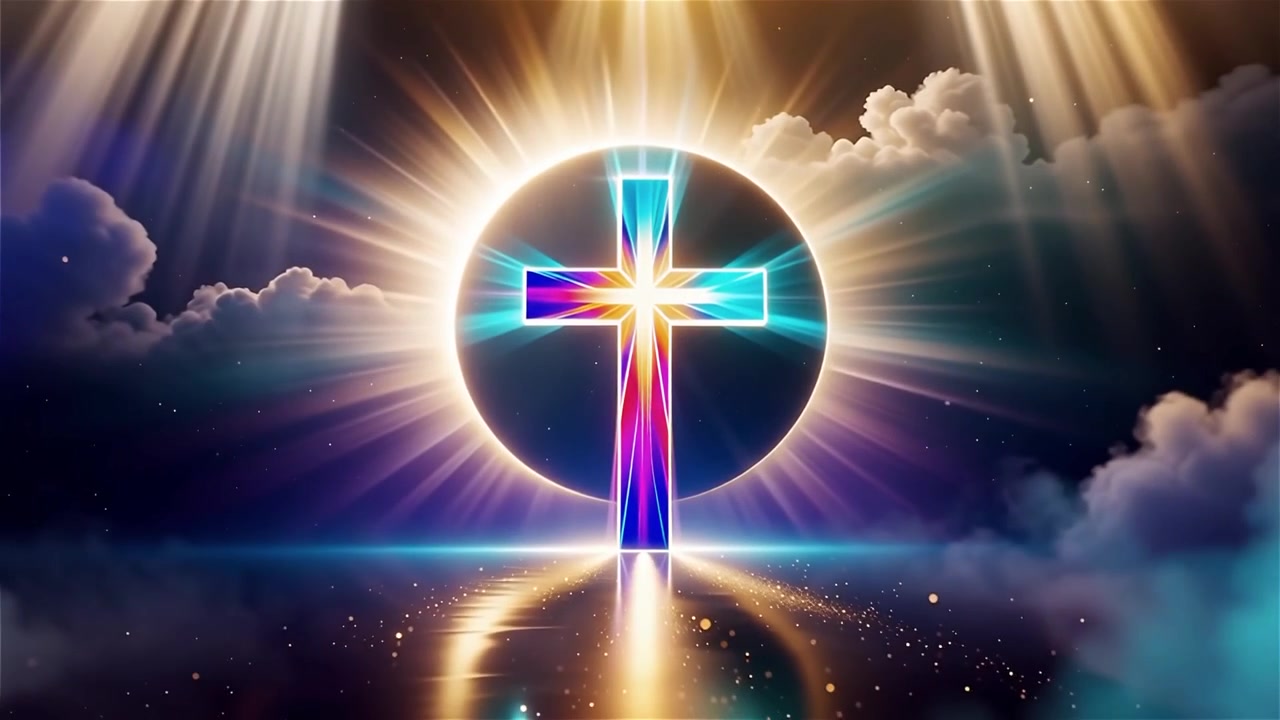 Croce Cristiana Luce Celestiale Sfondo per il Culto.