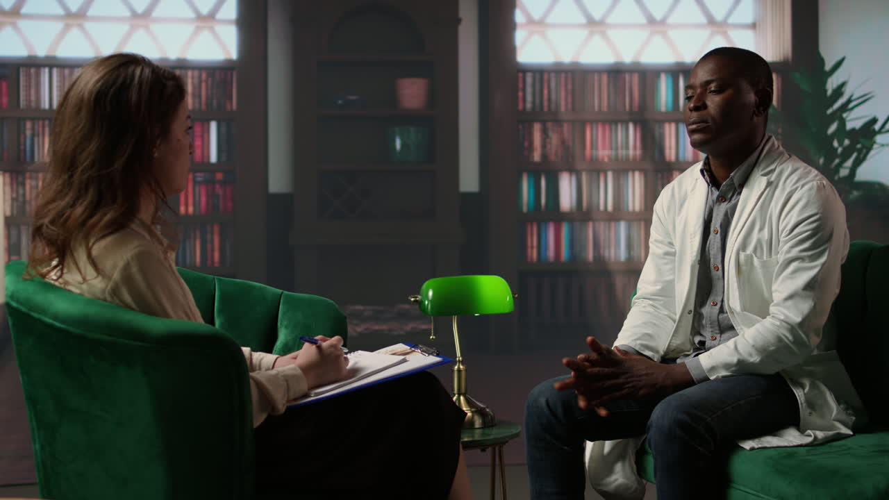 General practitioner in white coat attends a therapy session with the expert