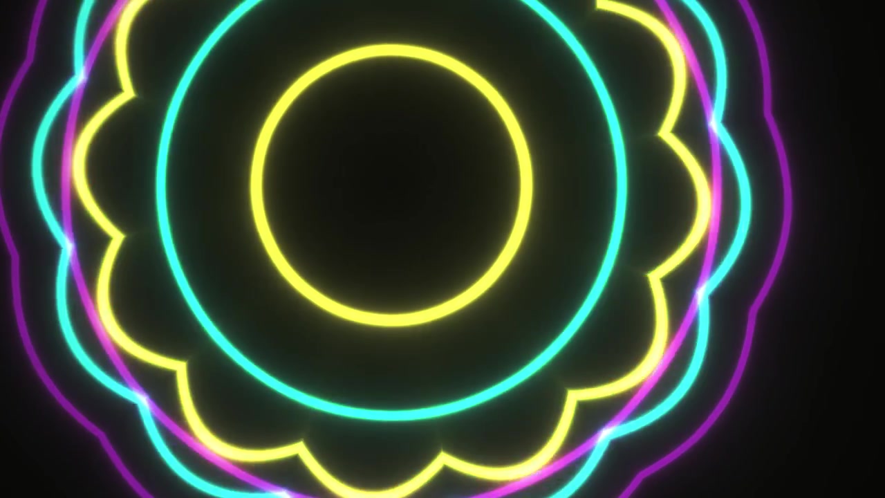 Pulsating Neon Circles on Black Background